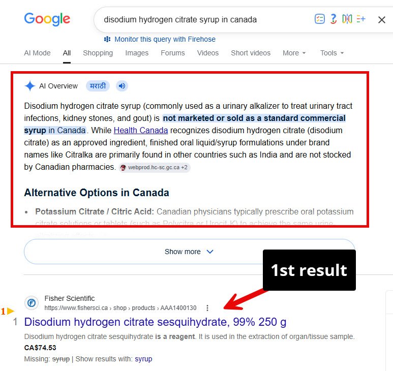 google search results page with an ai overview pushing organic results below the fold